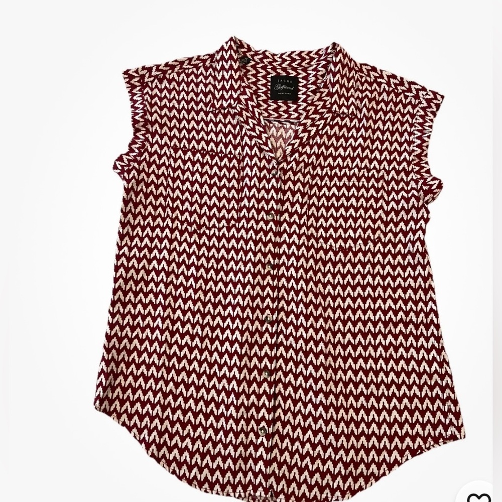 Jachs Girlfriend Ladies' Short Sleeve Blouse Maroon Geometric Design Size M
